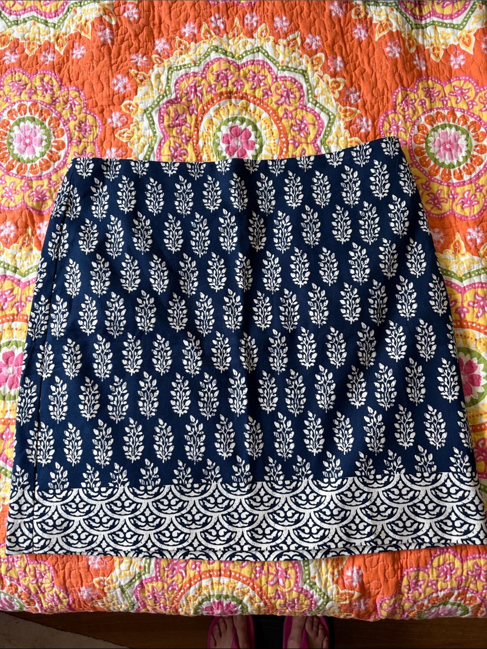 Talbots Cotton Navy Batik Printed A-Line Skirt - Picture 1 of 9
